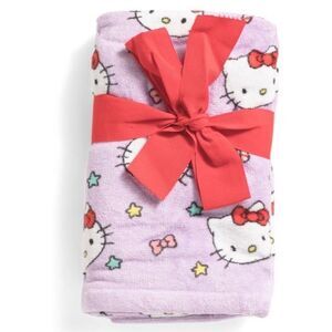 Hello Kitty 2-Pack Hand Towels 16" X 28" Purple With Red Bow Christmas Star & Bo